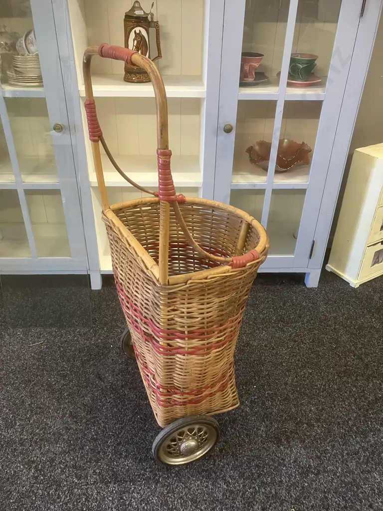 Wicker Shopping Trolley. H97cm Image 1++