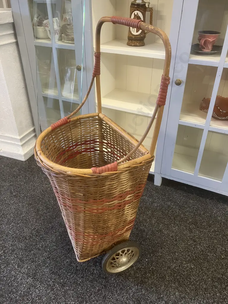 Wicker Shopping Trolley. H97cm Image 1++