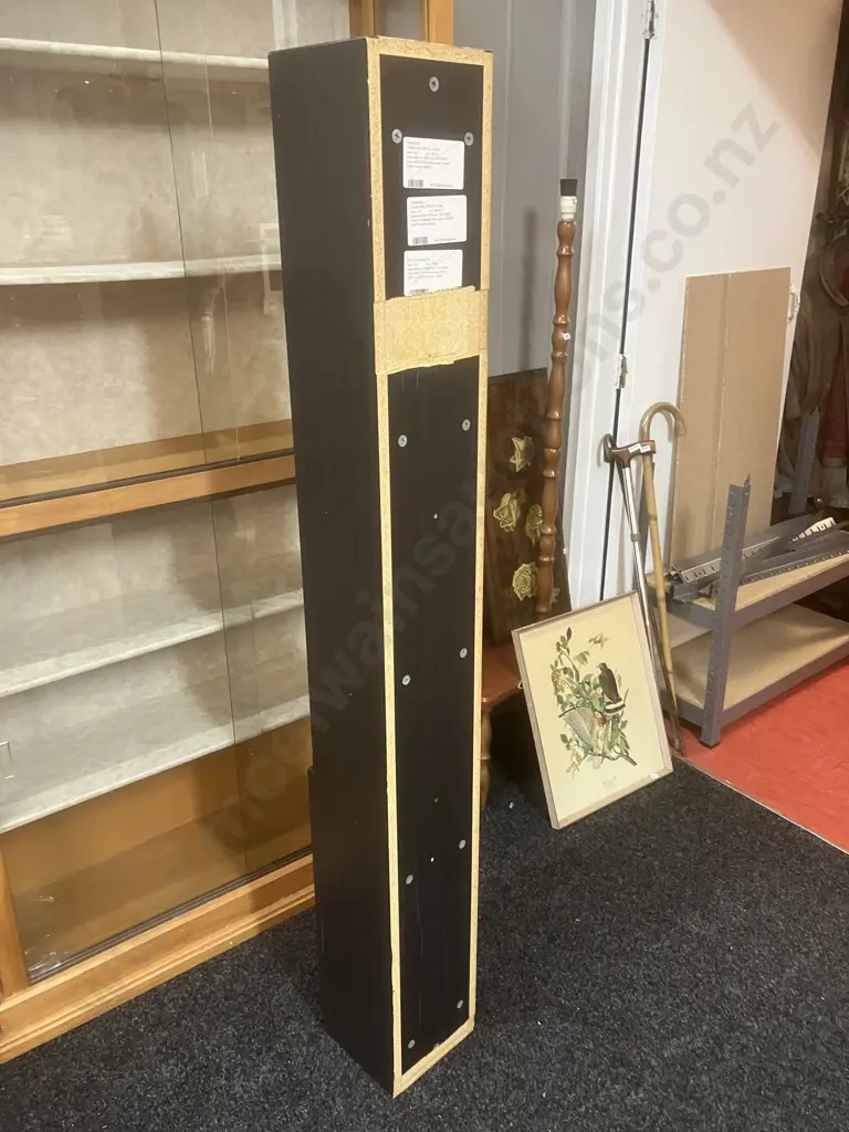 Black Oak Effect Tower, 2 Glass Shelves, Single Door. H160.5 W20 D18.5cm Image 1++