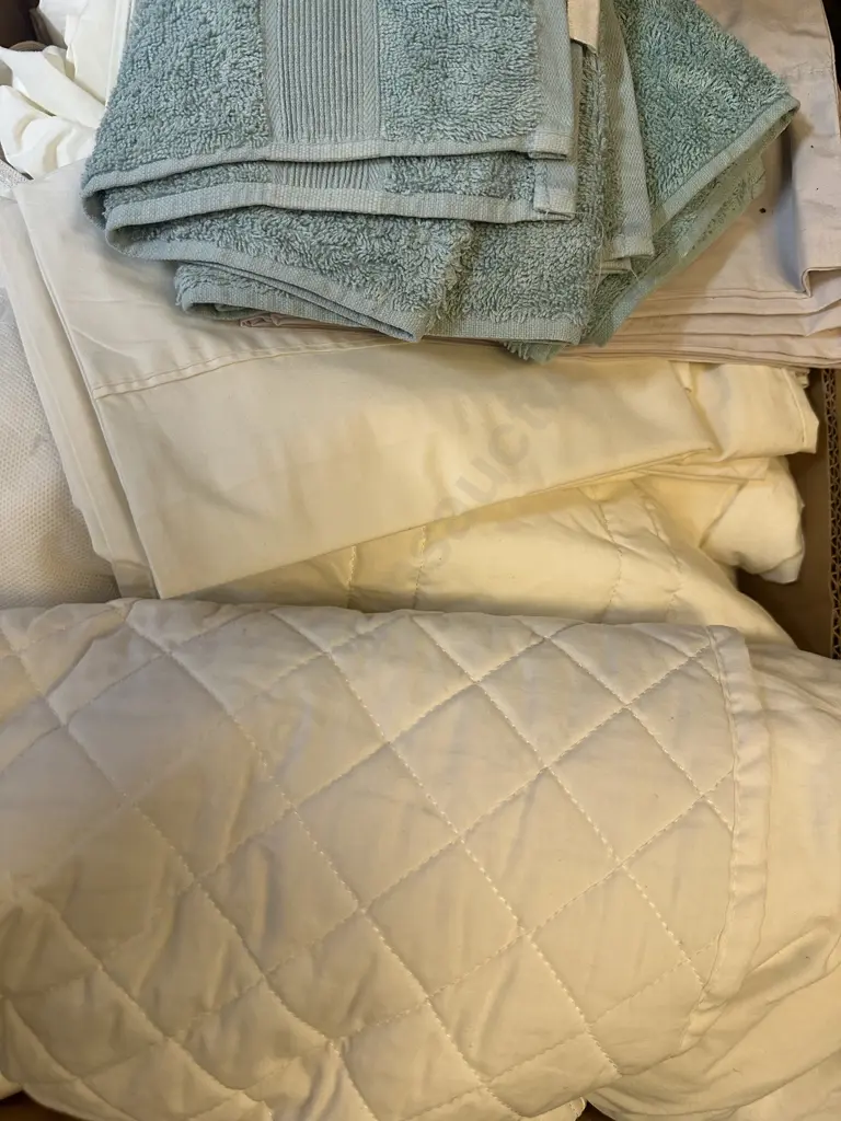 Box Lot Of Assorted Linen Items Including Pair Of Pillows Image 1++