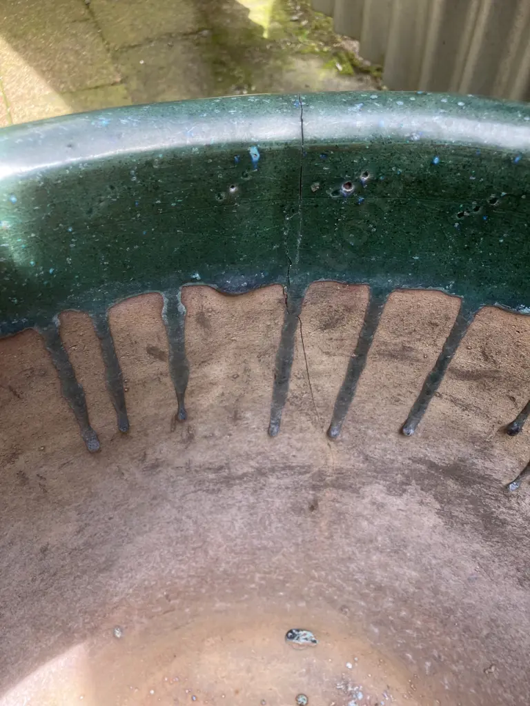 Pair of Green Glazed Terracotta Garden Pots (Both Have Cracks). 40 x 51cm Image 1++