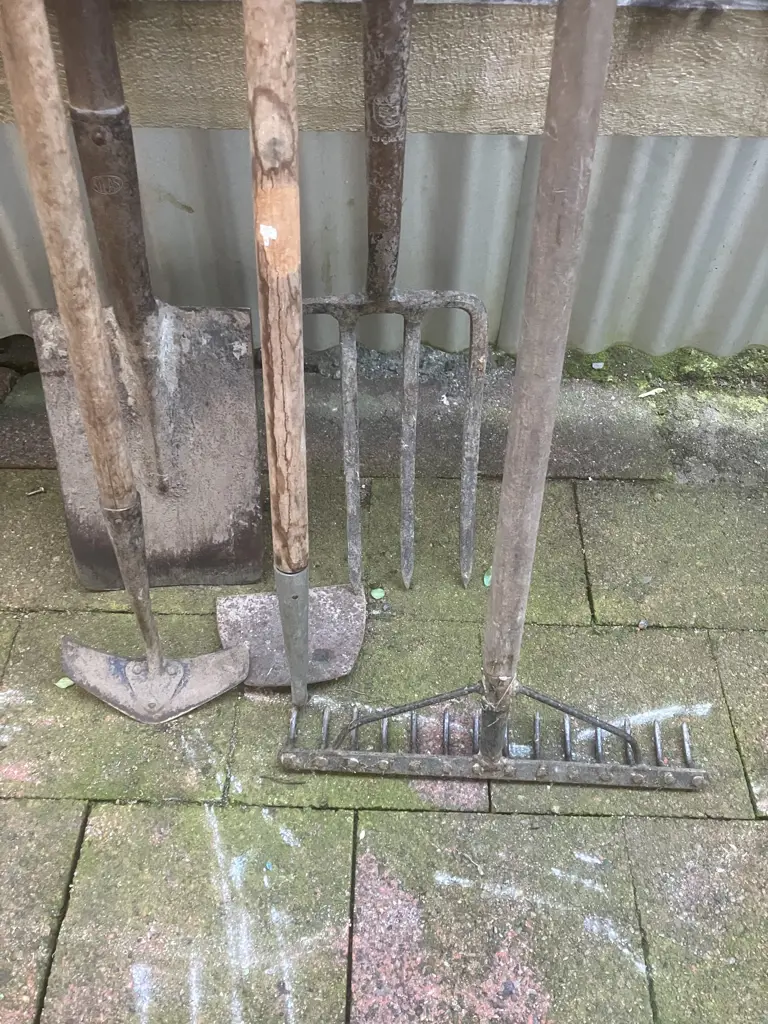 Lot of 5 Garden Tools With Wooden Handles Image 1++