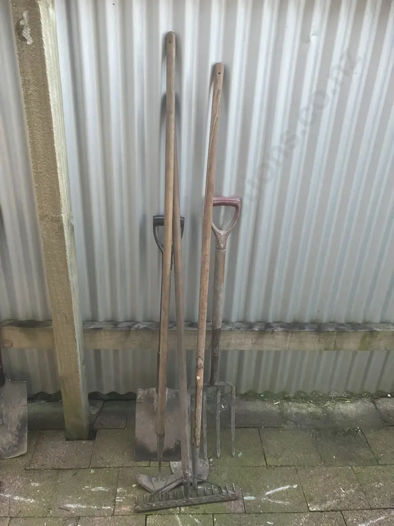 Lot of 5 Garden Tools With Wooden Handles Image 1++