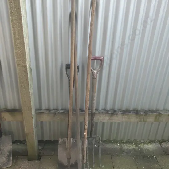 Lot of 5 Garden Tools With Wooden Handles