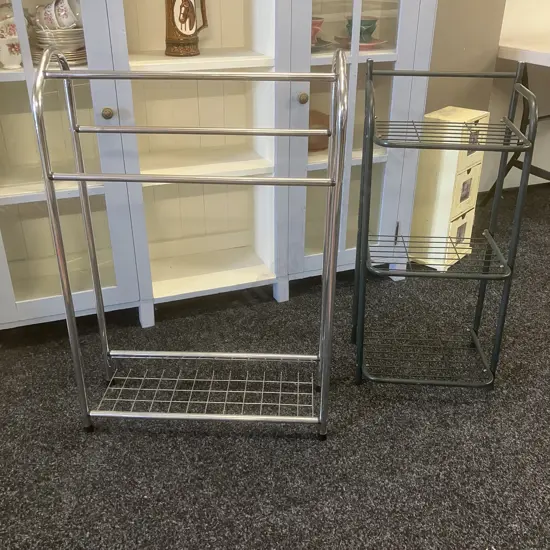 Chrome Freestanding Towel Rack (86 x 58cm) & Green Colour Metal Shelf, 3 Shelves (80 x 36cm)