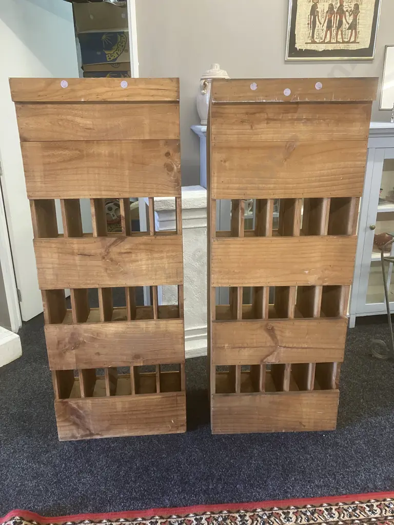 Pair of Vintage Wooden Wine Racks. H143 W54 D32cm Image 1++