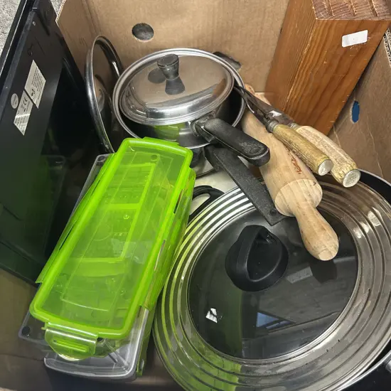 Vintage Carving Knife & Fork, Pans Etc