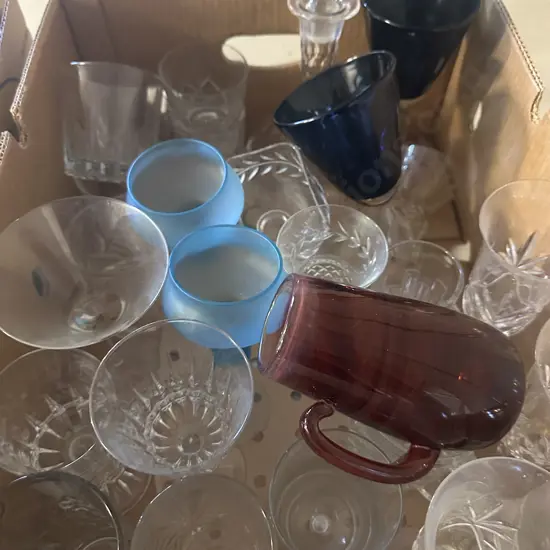 Selection of Vintage Crystal & Coloured Glasses
