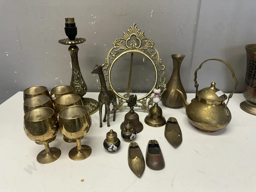 Selection Of Brass Items Including Photo Frame, Table Lamp Base Etc Image 1++