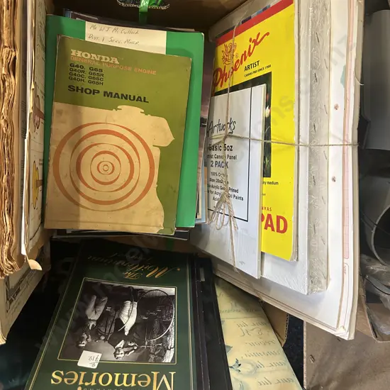 Box Lot Including Art Sundries, Automotive Books Etc