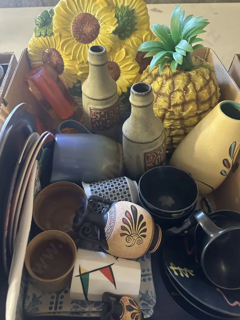 Box Lot China, Pottery, Pineapple Ice Bucket Etc Image 1++