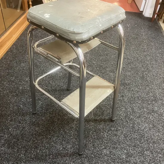 Retro Chrome Step Stool With Grey Seat