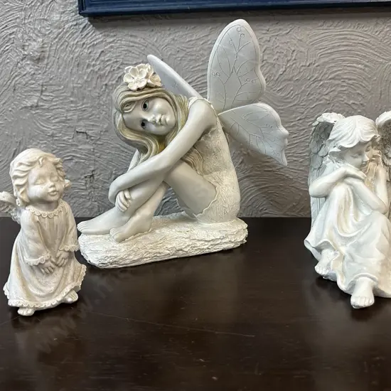 White Resin Garden Fairy & Cherub Figurines