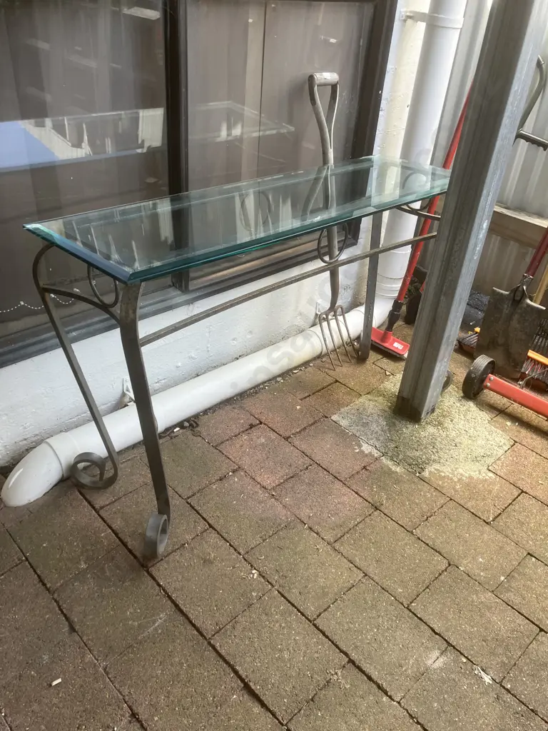 Glass Top On Steel Hall Table. H72 W120 D30cm (As Found) Image 1++
