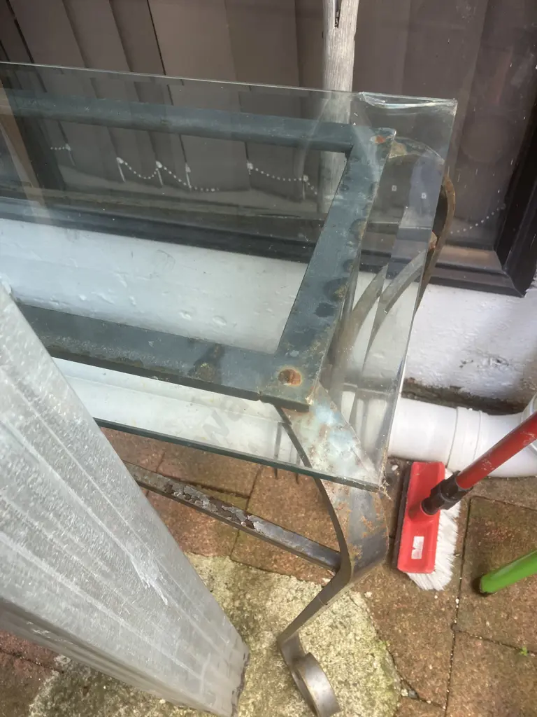 Glass Top On Steel Hall Table. H72 W120 D30cm (As Found) Image 1++