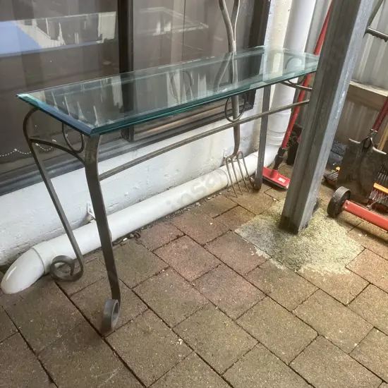 Glass Top On Steel Hall Table. H72 W120 D30cm (As Found)