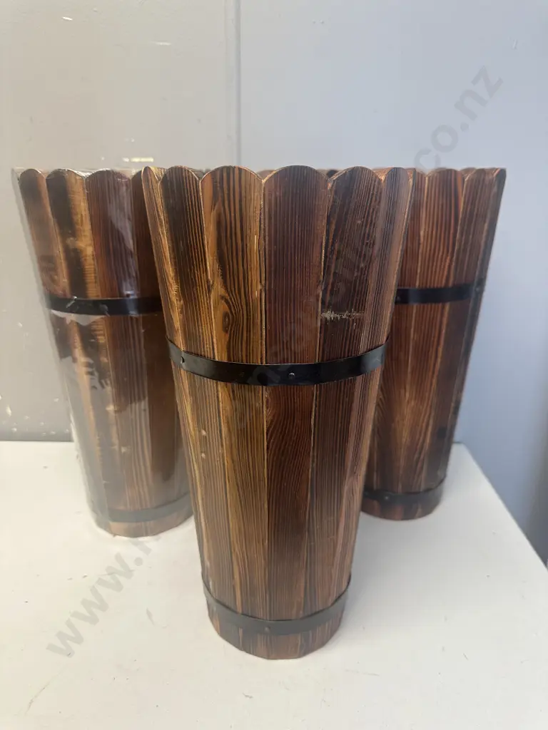 Wooden Conical Planters / Umbrella Stands x 3. H40cm Image 1++