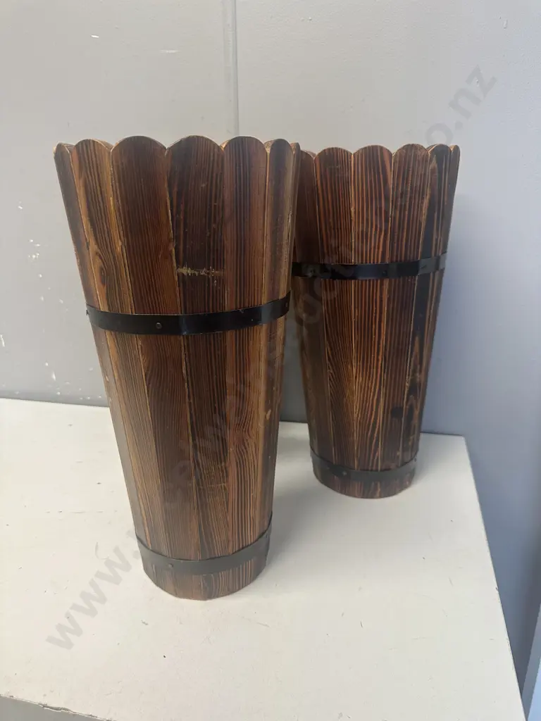 Wooden Conical Planters / Umbrella Stands x 3. H40cm Image 1++