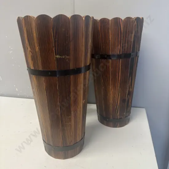 Wooden Conical Planters / Umbrella Stands x 3. H40cm