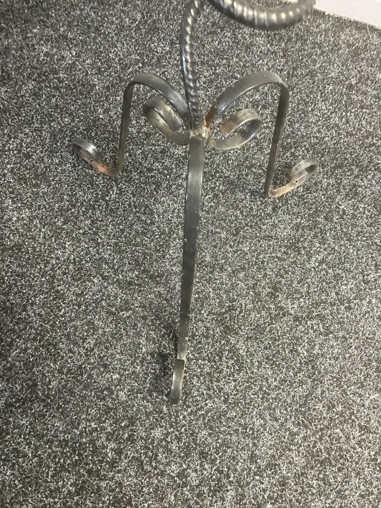 Black Coiled Rebar 3 Candle Candleabra, Curled Steel Legs. H227cm Image 1++