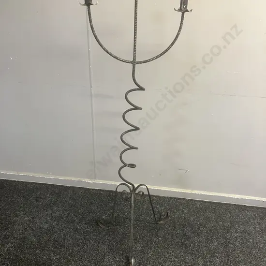 Black Coiled Rebar 3 Candle Candleabra, Curled Steel Legs. H227cm