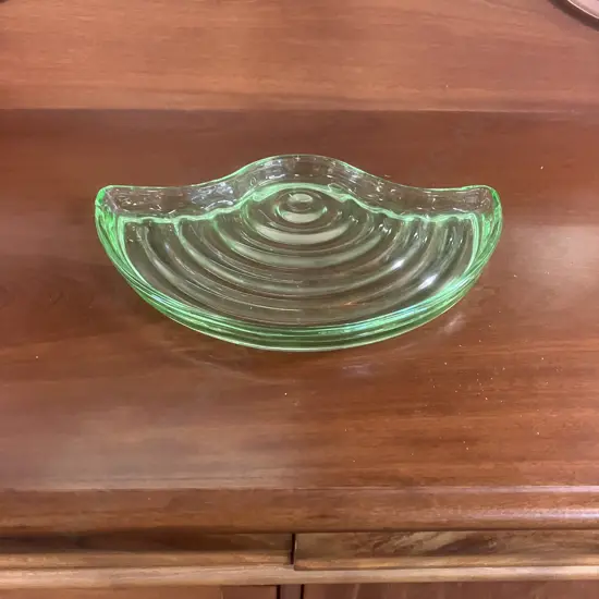 Art Deco Uranium Bagley Filey Green Glass Dressing Table Tray c1930s England. 33 x 21.5cm
