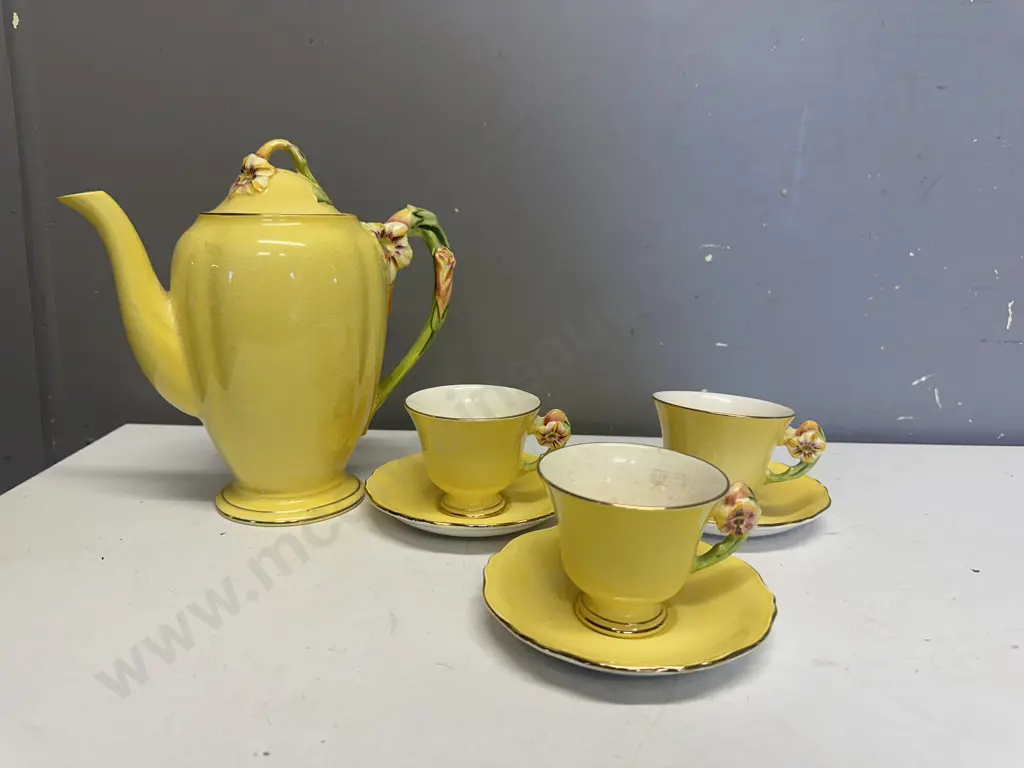 Royal Winton Hand Painted 'Petunia' Coffee Pot & Duos x3 Image 1++