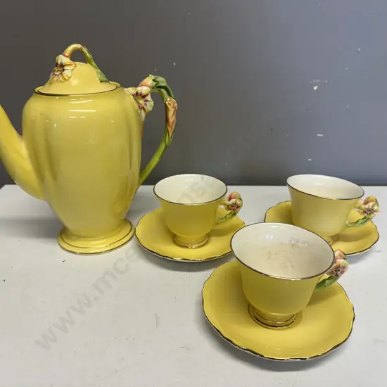 Royal Winton Hand Painted 'Petunia' Coffee Pot & Duos x3