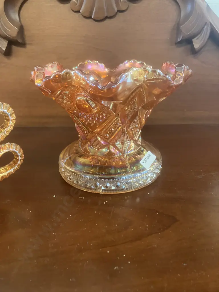 Imperial Marigold Carnival Glass Fashion Punch Bowl Stand / Vase With 6 Cups Image 1++