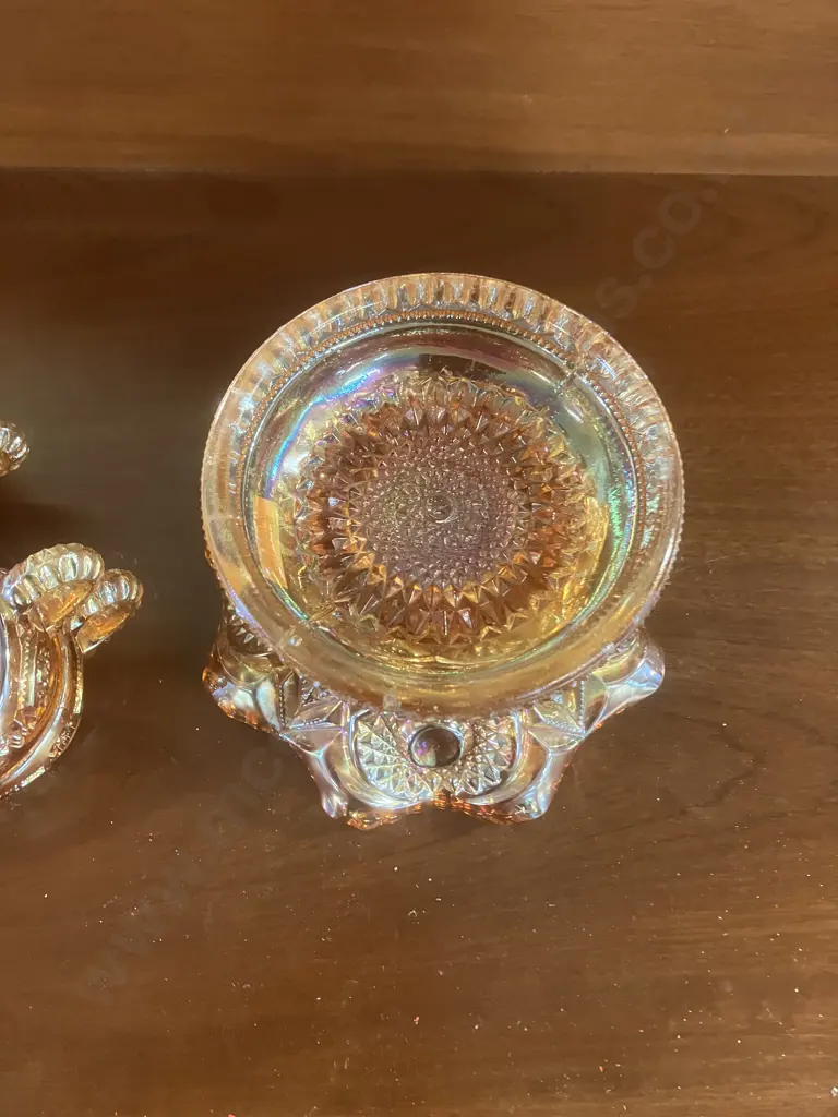 Imperial Marigold Carnival Glass Fashion Punch Bowl Stand / Vase With 6 Cups Image 1++