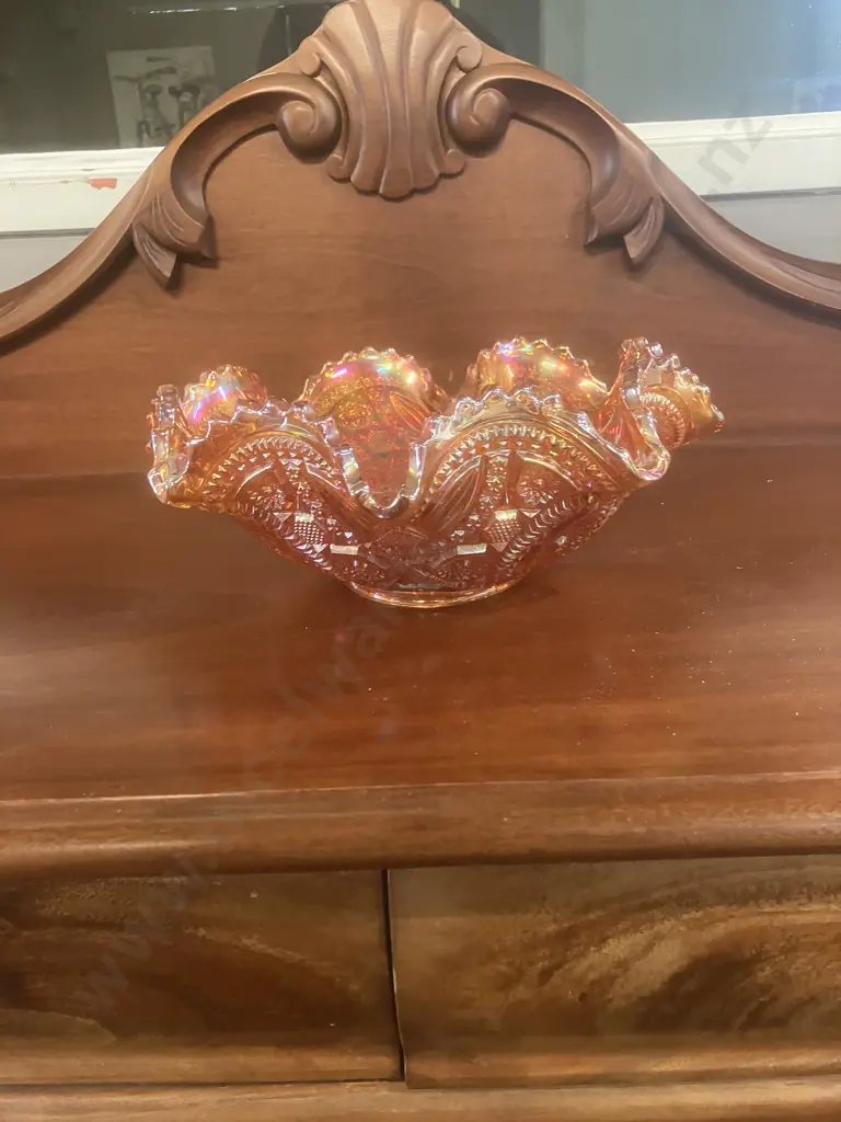 Stunning Antique Imperial Carnival Glass 8-Ruffle Bowl In Marigold, Early 1900s. 11 x 28.5cm Image 1++