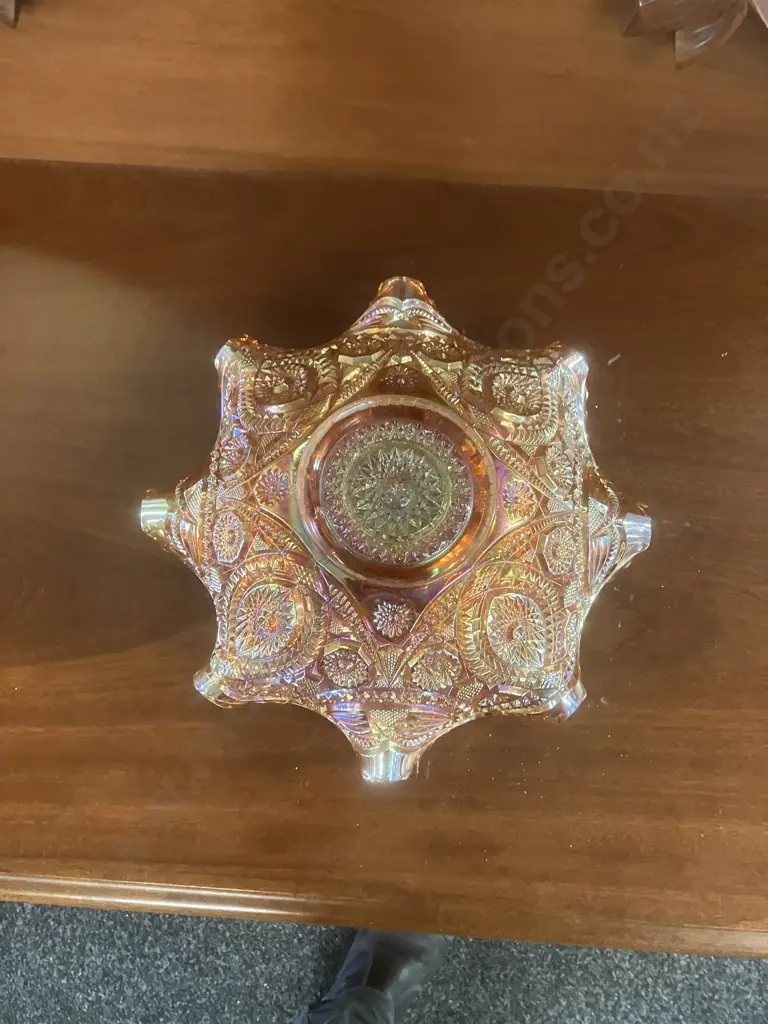 Stunning Antique Imperial Carnival Glass 8-Ruffle Bowl In Marigold, Early 1900s. 11 x 28.5cm Image 1++