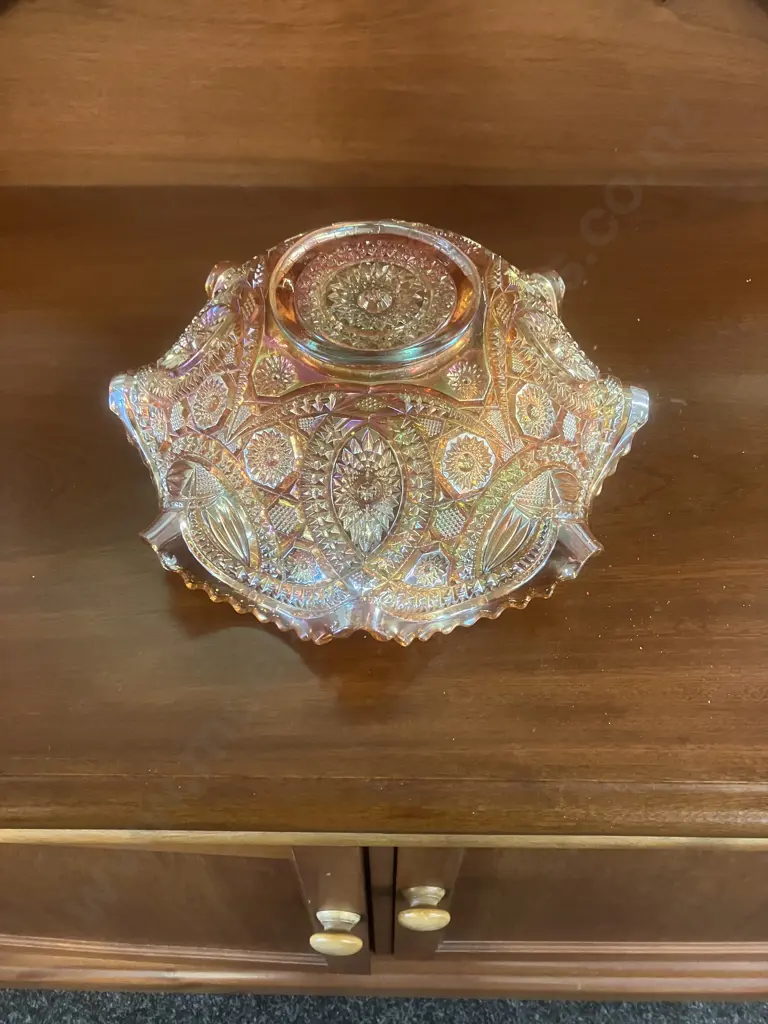 Stunning Antique Imperial Carnival Glass 8-Ruffle Bowl In Marigold, Early 1900s. 11 x 28.5cm Image 1++