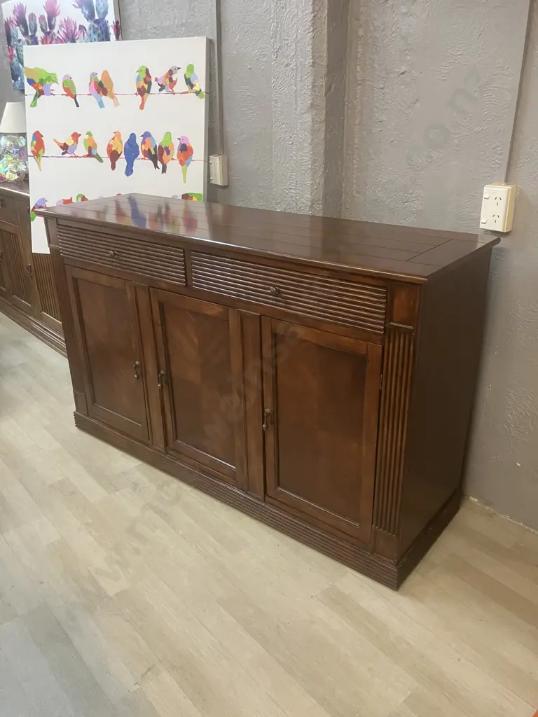 Buffet - 2 Drawers With Ridge Fronts, 3 Doors, Metal Handles. H90 W150 D45.5cm Image 1++