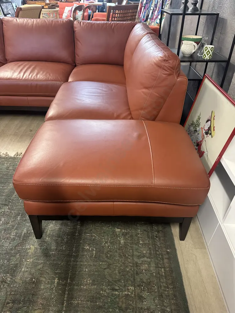 3 Seater Leather Corner Sofa with Chaise, Terracotta Colour - Ex Furniture Zone Image 1++