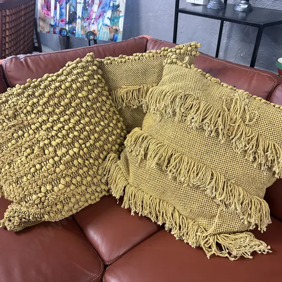 Three Mustard Colour Fabric Cushions