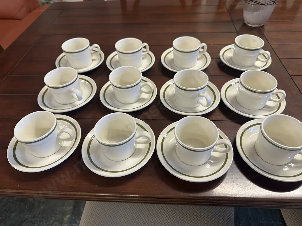 Crown Lynn Duos Cream With Green Stripes Image 1++