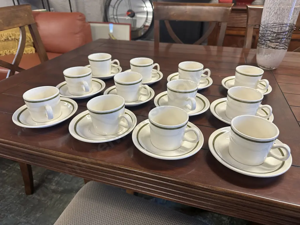 Crown Lynn Duos Cream With Green Stripes Image 1++