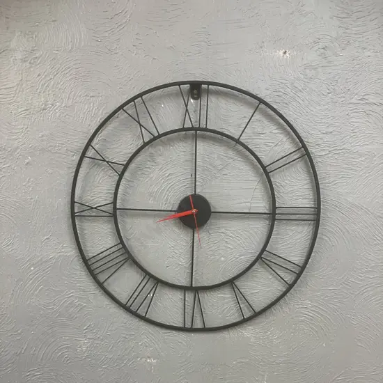Roman Numeral Black Metal Wall Clock With Red Hands. 60cm