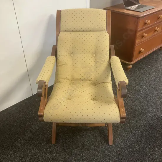 Oak Steamer Chair With Buttoned Fabric