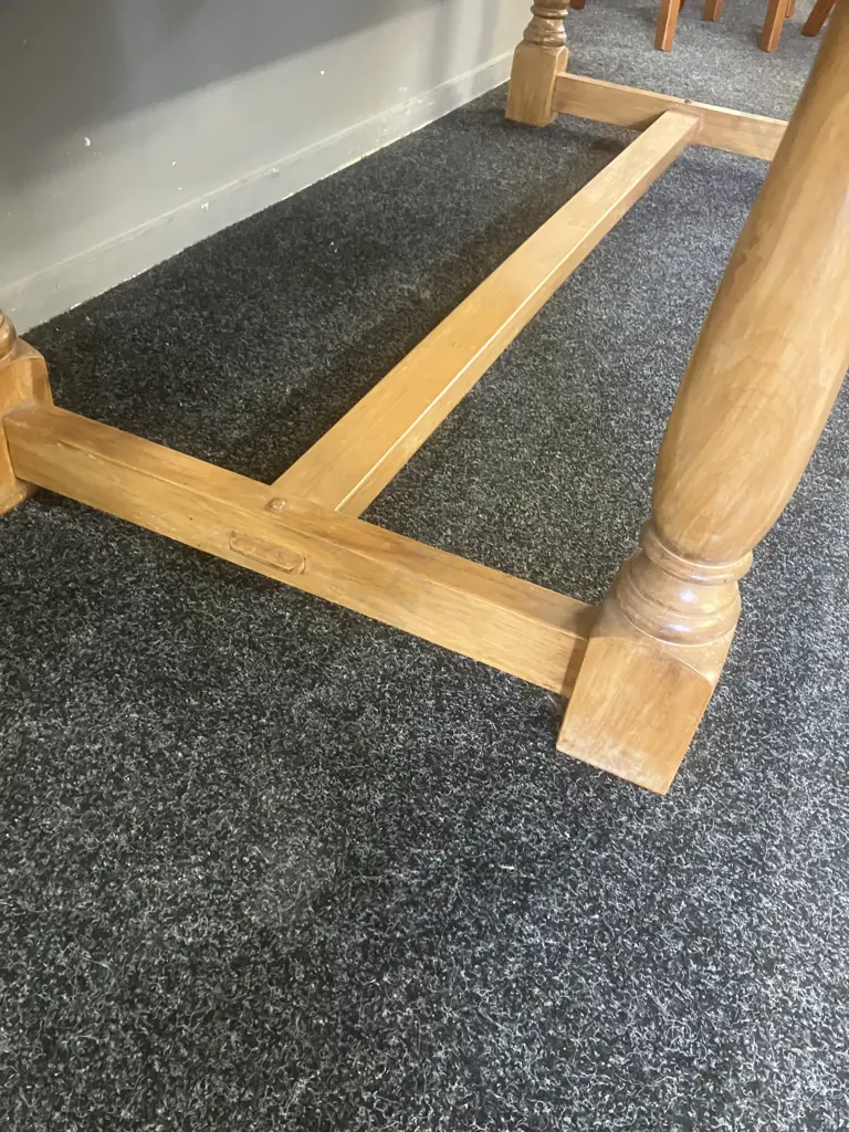 Vintage Heavy Kauri Refectory Table With a Stretcher Base. H75.5 W195 D84cm Image 1++