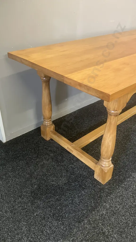 Vintage Heavy Kauri Refectory Table With a Stretcher Base. H75.5 W195 D84cm Image 1++
