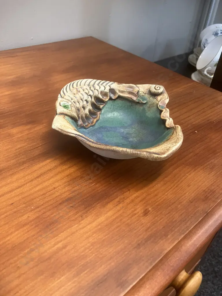 Natalie Harrop Dragon-Worx Pottery New Zealand 'Ocean Theme' Large Platter 45.5 x 32.5cm & Bowl Image 1++