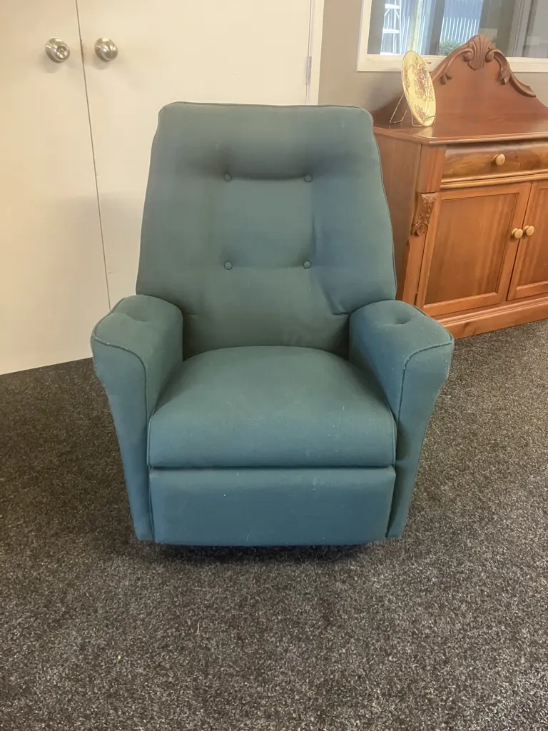 Button Back Rocker Recliner Armchair In Green Fabric Image 1++
