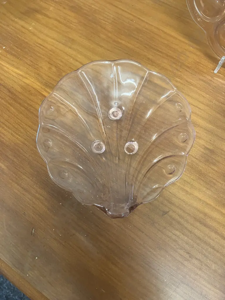 Pink Depression Glass Shell Trinket Dish, 'Mayfair' Footed Creamer, Round Bubble Plate Image 1++