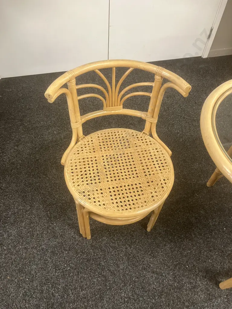 Vintage Bamboo Rattan 'Honeymoon' Bistro Table & Chairs. H74 W100 D55cm Image 1++