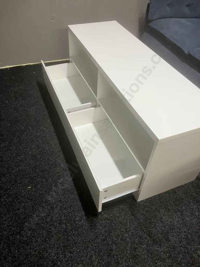 White Two Drawer Tv Stand. H49 W120 D38.5cm Image 1++