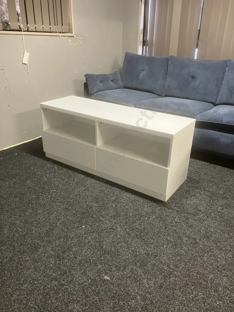 White Two Drawer Tv Stand. H49 W120 D38.5cm Image 1++