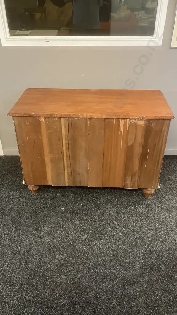 Colonial Antique Pine 4 Drawer Chest, Wooden Handles, Turned Bun Feet. H72 W107 D49.5cm Image 1++