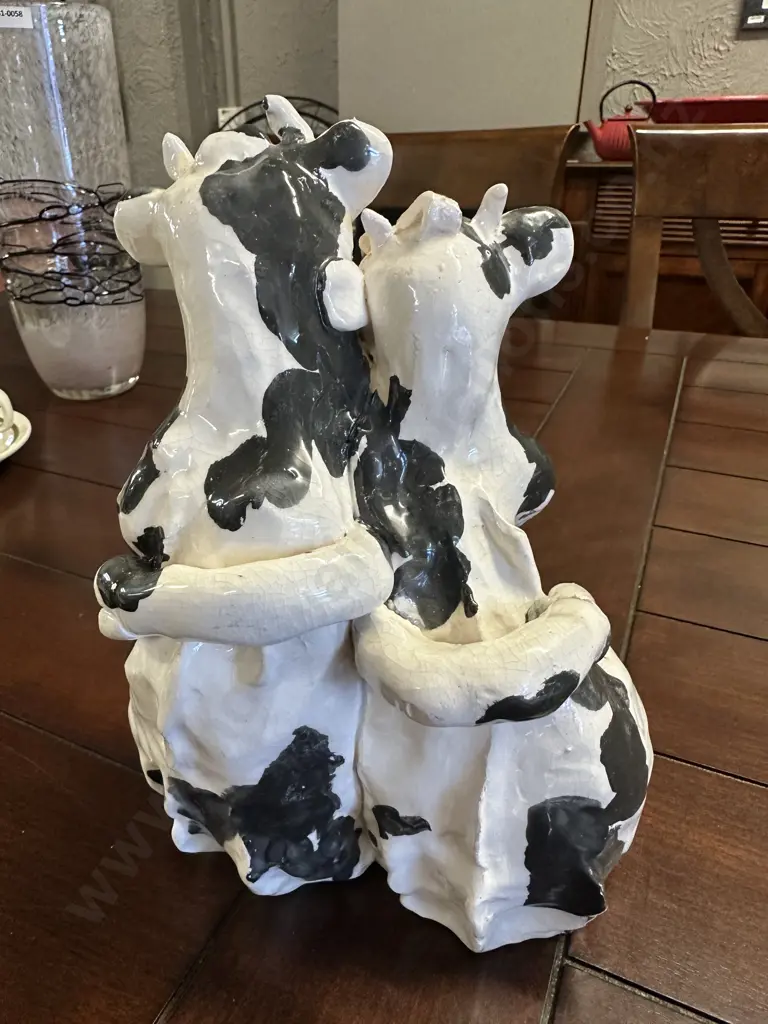Quirky Ceramic Two Cow Figurine H22cm. Image 1++